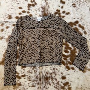 Madewell Brown Leopard Print Long Sleeve Mesh Tee